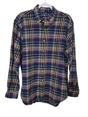 Ralph Lauren Blue Plaid 100% Cotton Flannel Shirt Size XL
